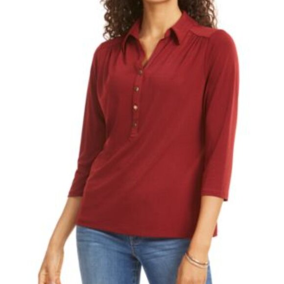 Charter Club Tops - Charter Club Top 1/4 Button Collar Wine I